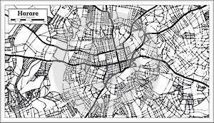 Harare Zimbabwe City Map iin Black and White Color. Outline Map