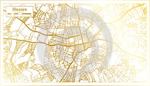 Harare Zimbabwe City Map in Retro Style in Golden Color. Outline Map