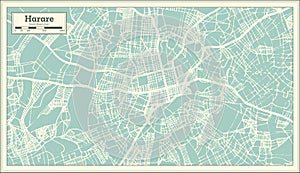 Harare Zimbabwe City Map in Retro Style. Outline Map.
