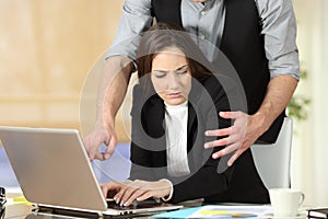 Harassment with a boss touching to his secretary