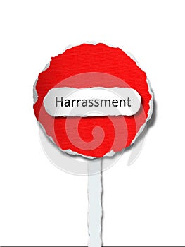 Harassment - word in ragged paper stop sign background bullying - concept tattered illustration