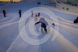 Harbin, China - February 9, 2017: Harbin International Ice and Snow Sculpture Festival is an annual winter festival that
