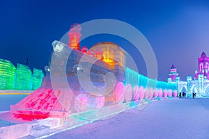 HARBIN, CHINA - JAN 15, 2020: Harbin International Ice and Snow Sculpture Festival