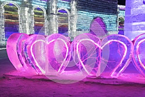 Harbin Ice Festival 2018 - Love hearts - ice and snow buildings, fun, sledging, night, travel china