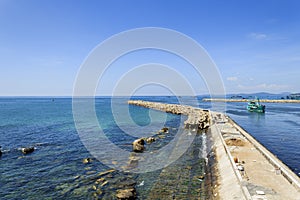 Harbor with blue sea