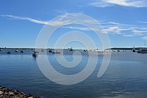 Harbor with Boats Moored in Plymouth Harbor in Massachusetts