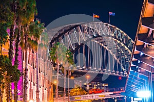 Harbor bridge night lighting