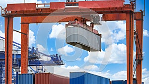 Harbor cargo cranes shipping port equipment, Industrial port crane, Logistics business huge cranes and containers, Cargo freight