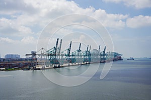 Harbor cargo cranes shipping port equipment, Industrial port crane, Logistics and containers, Cargo freight ship, Cargo sea port