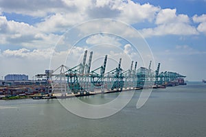 Harbor cargo cranes shipping port equipment, Industrial port crane, Logistics and containers, Cargo freight ship, Cargo sea port