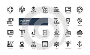 harbor cargo logistic shipping marine sea detailed outline line icon set