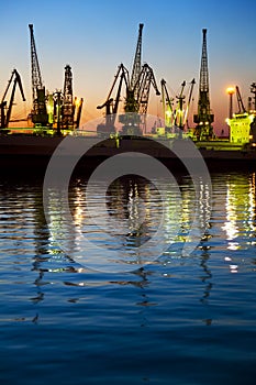 Harbor / Cargo / Silhouette of Cranes at Sunset