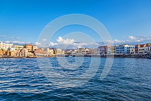 harbor of Chania town from sea, Crete, Greece