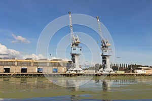 Harbor cranes in Gdansk. Poland