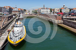 Harbor Dutch city Vlissingen with pilot boats ready for departure