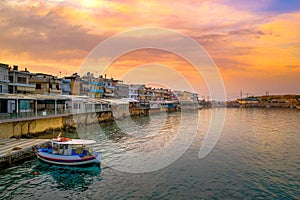 The harbor of the famous resort Chersonissos, Crete, Greece.