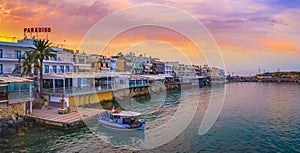 The harbor of the famous resort Chersonissos, Crete, Greece.