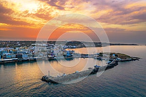 The harbor of the famous resort Chersonissos, Crete, Greece.