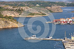 Harbor of Fjallbacka situated in Tanum Municipality on a sunny day in Sweden