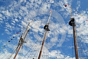 The harbor of Hamilton with sealcoats under blue sky