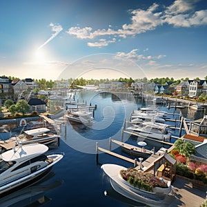 Harbor Haven: A bustling marina with boats of all shapes and sizes