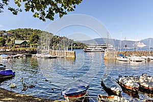 Harbor of Laveno Mombello on lake Maggiore, Italy