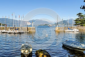 Harbor of Laveno Mombello on lake Maggiore, Italy