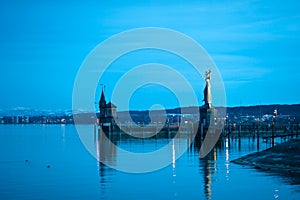 Harbor lights at dusk