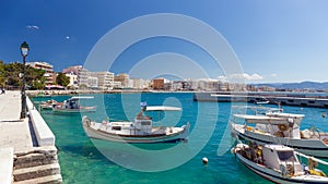 The harbor of Loutraki town, Corinthia, Greece.