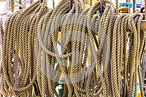 Harbor marina sailboat ropes. Yachting details and objects concept