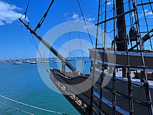 boats and rigging of old fashioned sailing ship