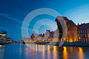 Harbor at Motlawa river with old town of Gdansk in Poland.