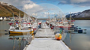 harbor in a norwegian fishing village on Mageroya island