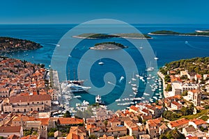 Harbor of old Adriatic island town Hvar