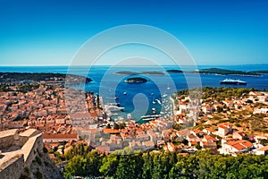 Harbor of old Adriatic island town Hvar
