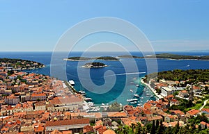 Harbor of old Adriatic island town Hvar