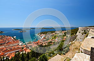 Harbor of old Adriatic island town Hvar