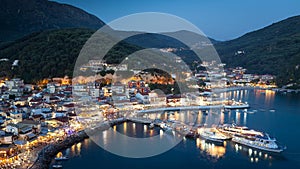 The harbor of Parga by night, Greece, Ionian Islands