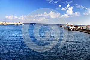 Harbor of Rhodos City.Landscape in a sunny day