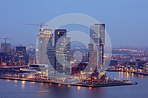 The harbor from Rotterdam by night in Netherlands