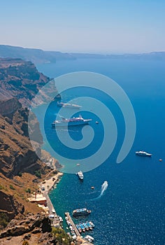 Harbor in Santorini with cruise ships