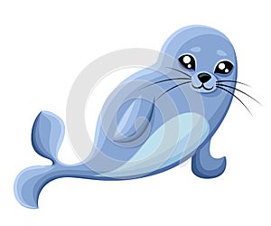 Harbor seal cartoon character flat isolated on white background. Arctic fauna species. Animal illustration for zoo ad, natu