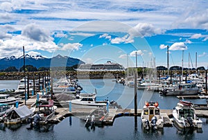 The harbor at Sitka in Alaska with Viking Orion cruise ship