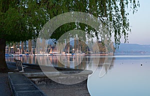 Harbor in steckborn switzerland during sunrise