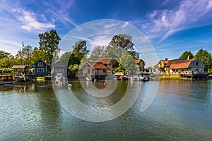 Harbor of Vaxholm village, Sweden photo