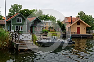 Harbor of Vaxholm village, Sweden photo