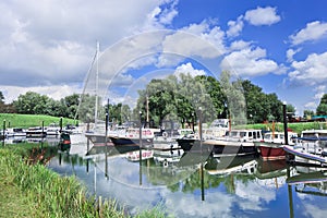 Harbor with yachts in a green environment, Woudrichem, The Netherlands