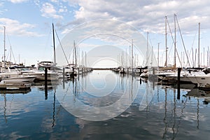 Harbor with yachts standing in it, Lake Michigan, Chicago, Illinois, USA