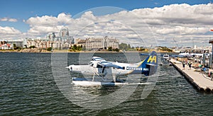 Harbour Air Seaplane at Inner Harbour Water Airport ready take off. Seaplane service in Victoria Inner Harbour