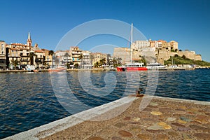 The harbour and citadel in Calvi in Corsica